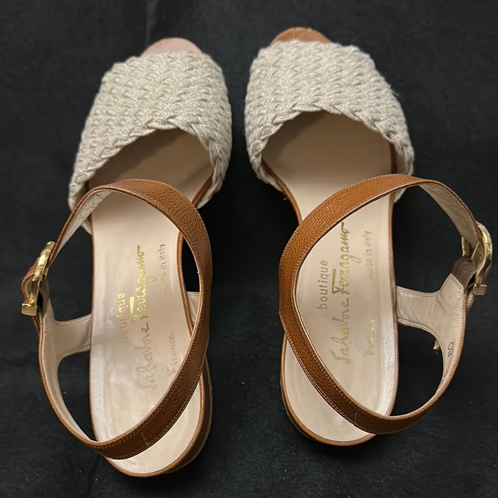 Salvatore Ferragamo Vintage Woven Sandals With Ankle Strap/Buckle, Size 8.5